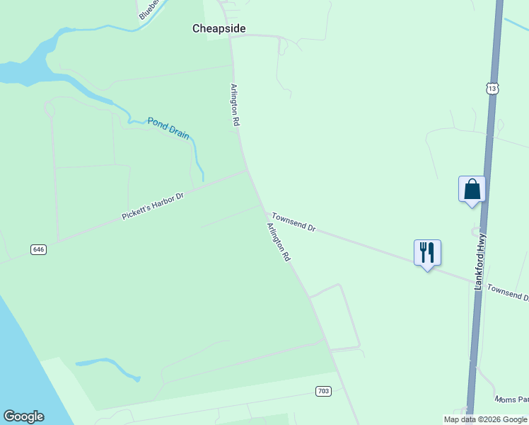 map of restaurants, bars, coffee shops, grocery stores, and more near 28310-28312 Arlington Road in Cape Charles