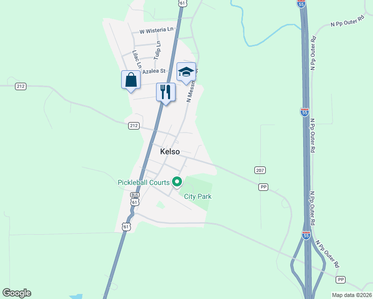 map of restaurants, bars, coffee shops, grocery stores, and more near 220 Mill Road in Kelso