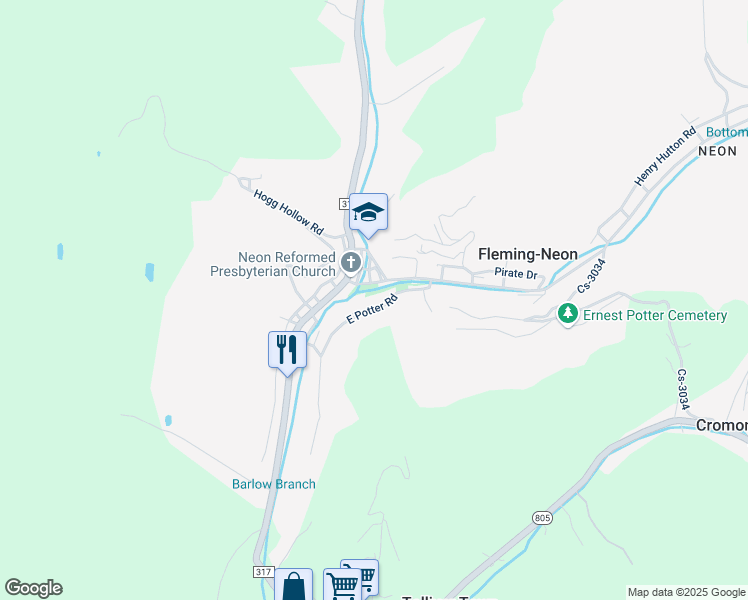 map of restaurants, bars, coffee shops, grocery stores, and more near 331 East Potter Road in Fleming-Neon
