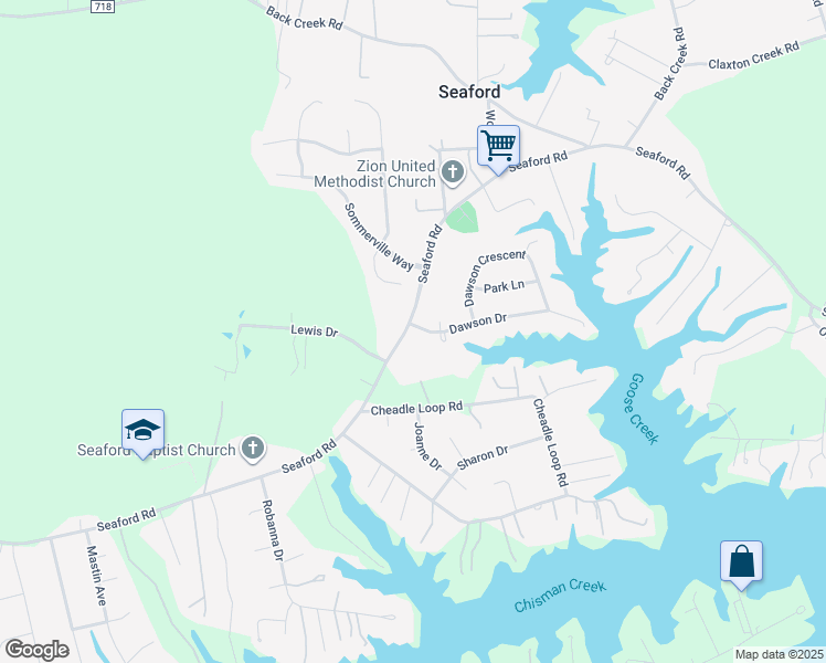 map of restaurants, bars, coffee shops, grocery stores, and more near 100 Dawson Drive in Seaford