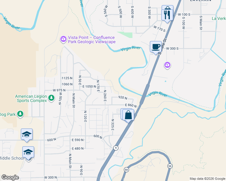 map of restaurants, bars, coffee shops, grocery stores, and more near 920 North in Hurricane