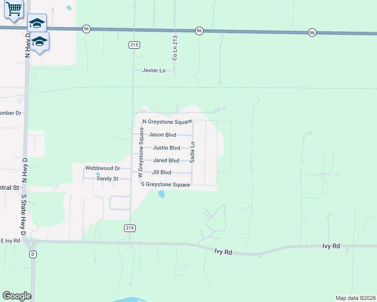 map of restaurants, bars, coffee shops, grocery stores, and more near 122 Justin Boulevard in Webb City