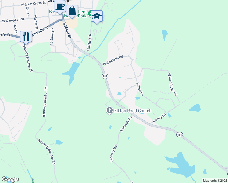 map of restaurants, bars, coffee shops, grocery stores, and more near 600-948 Greenville Road in Greenville