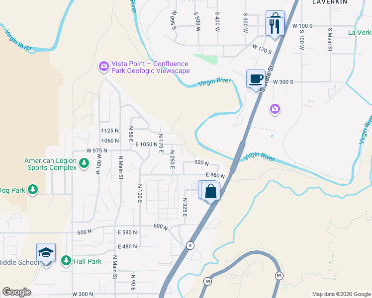 map of restaurants, bars, coffee shops, grocery stores, and more near 920 North in Hurricane