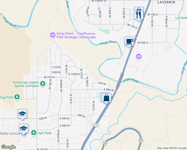map of restaurants, bars, coffee shops, grocery stores, and more near Falcon Ridge View in Hurricane