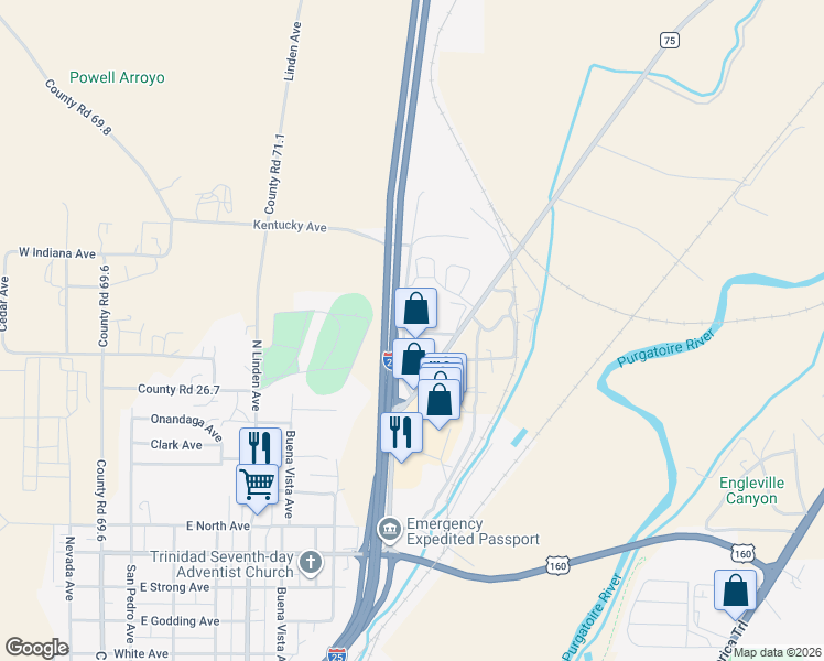 map of restaurants, bars, coffee shops, grocery stores, and more near 1000 Independence Road in Trinidad