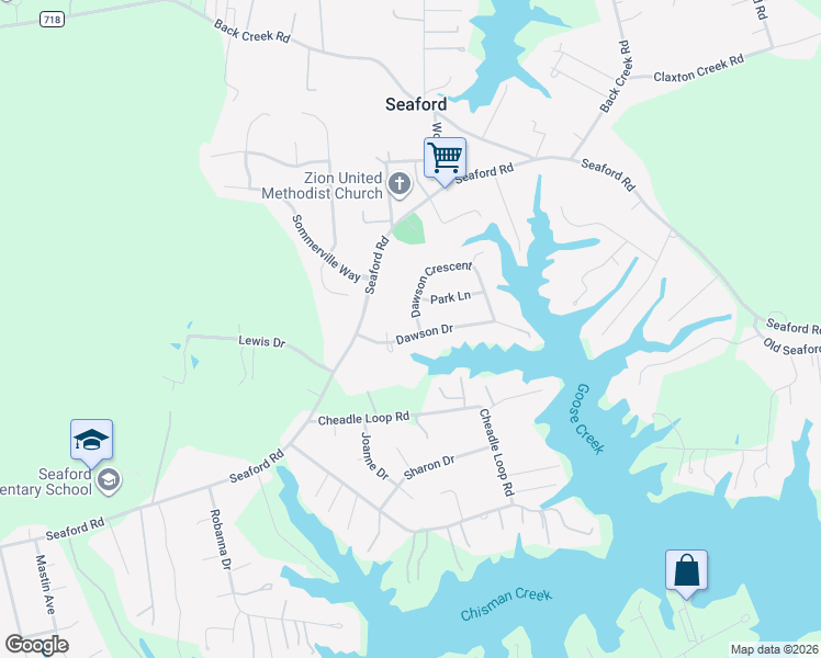 map of restaurants, bars, coffee shops, grocery stores, and more near 200 Dawson Drive in Seaford