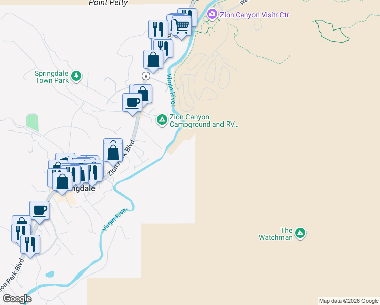 map of restaurants, bars, coffee shops, grocery stores, and more near 114 Zion Shadow Circle in Springdale
