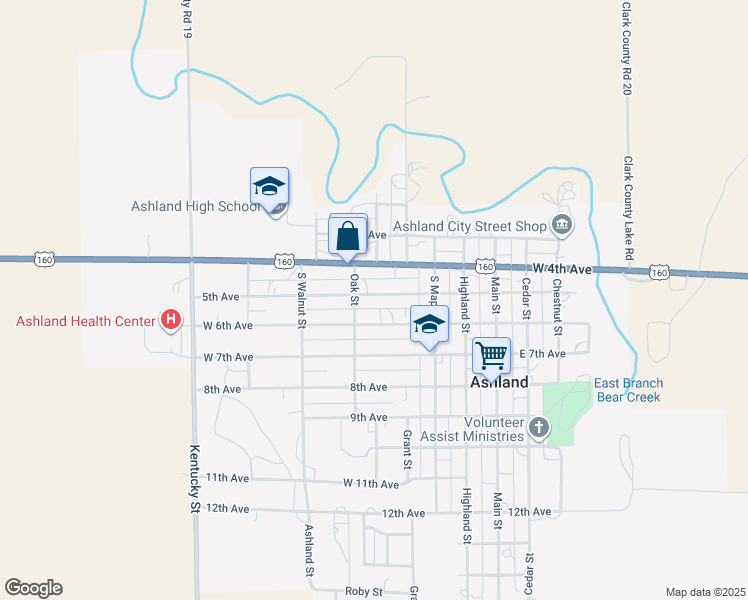 map of restaurants, bars, coffee shops, grocery stores, and more near 344-438 West 6th Avenue in Ashland