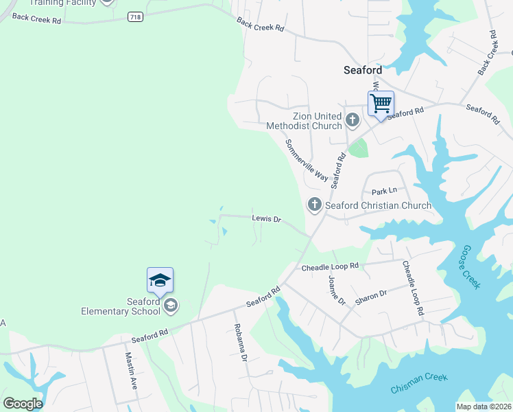 map of restaurants, bars, coffee shops, grocery stores, and more near 120A Lewis Drive in Seaford