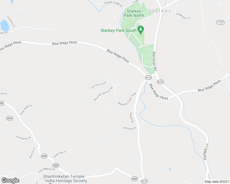 map of restaurants, bars, coffee shops, grocery stores, and more near Masons Crest Trail in Roanoke