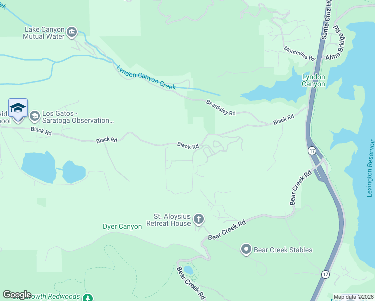 map of restaurants, bars, coffee shops, grocery stores, and more near 18650 Black Road in Los Gatos
