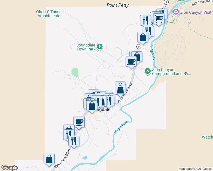 map of restaurants, bars, coffee shops, grocery stores, and more near 101 Trapper Circle in Springdale
