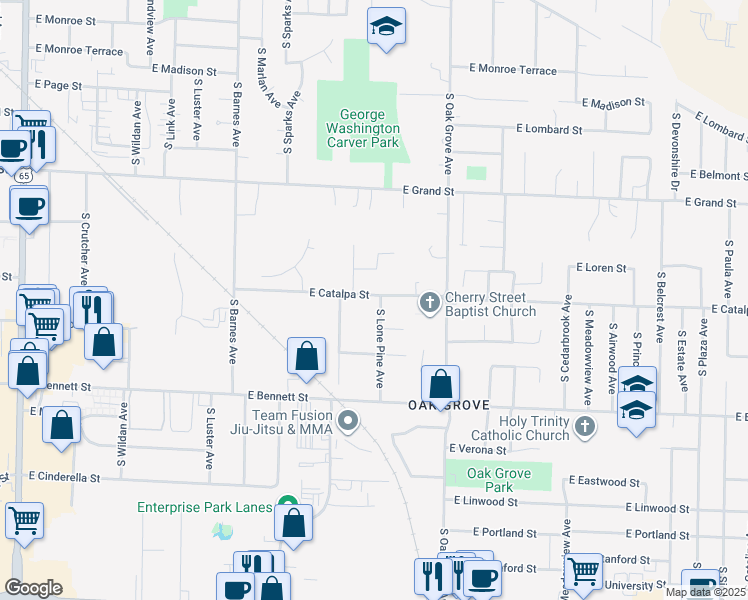 map of restaurants, bars, coffee shops, grocery stores, and more near 1148 South Willow Lane Avenue in Springfield