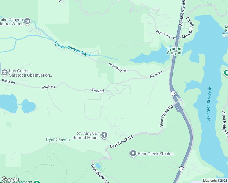 map of restaurants, bars, coffee shops, grocery stores, and more near 18550 Black Road in Los Gatos