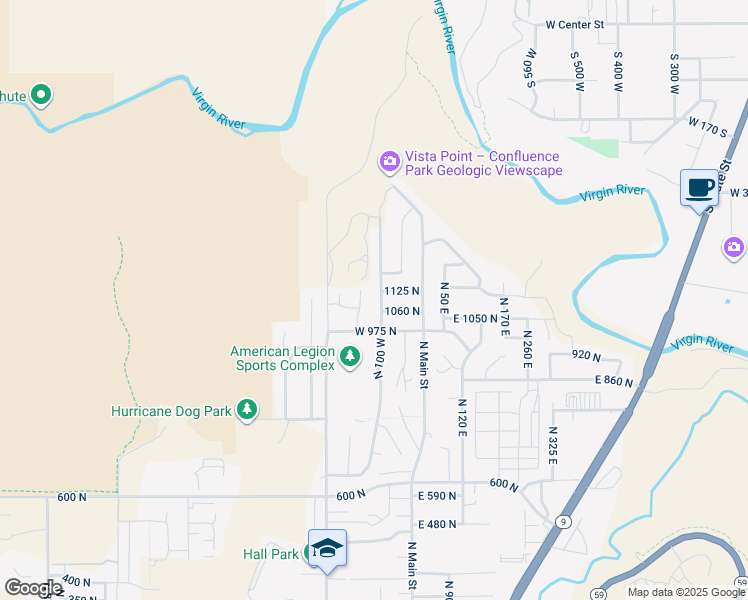 map of restaurants, bars, coffee shops, grocery stores, and more near 1091 North 100 West in Hurricane