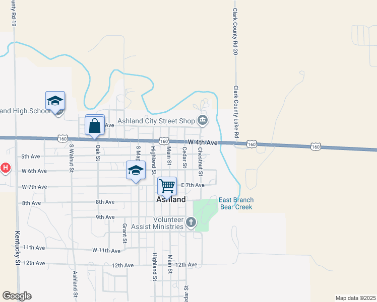 map of restaurants, bars, coffee shops, grocery stores, and more near 420 Cedar Street in Ashland