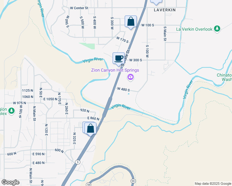 map of restaurants, bars, coffee shops, grocery stores, and more near 295 West 480 South in La Verkin