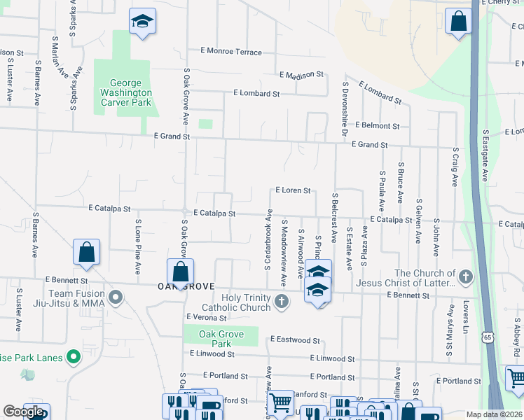 map of restaurants, bars, coffee shops, grocery stores, and more near 1134 South Cedarbrook Avenue in Springfield