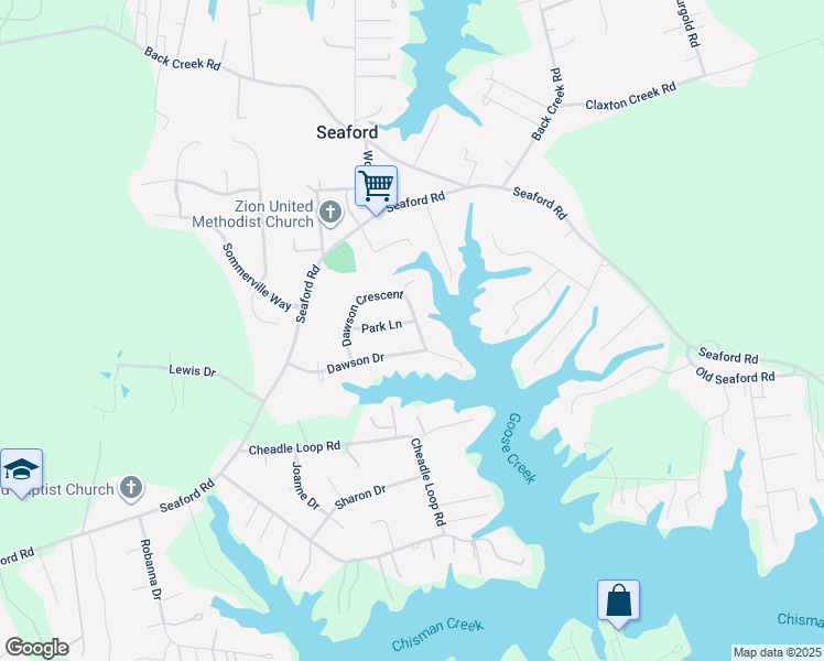map of restaurants, bars, coffee shops, grocery stores, and more near 130 Dawson Crescent in Seaford
