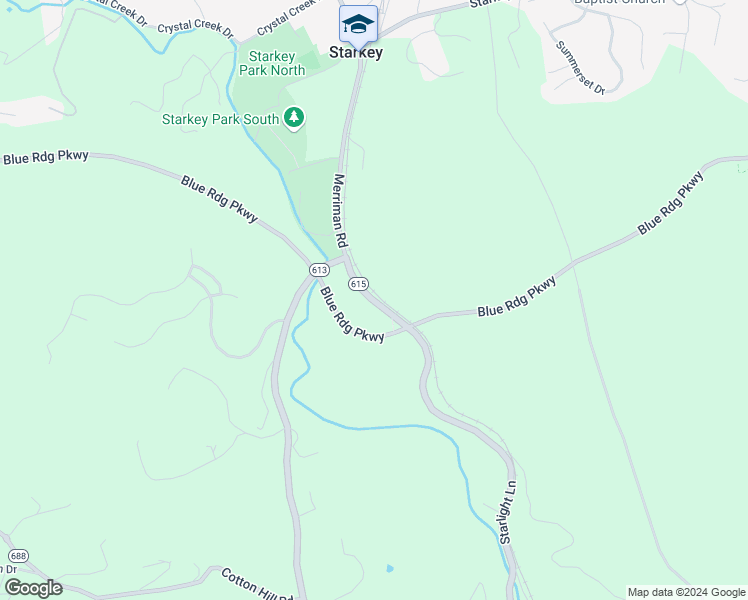 map of restaurants, bars, coffee shops, grocery stores, and more near Starlight Lane in Roanoke