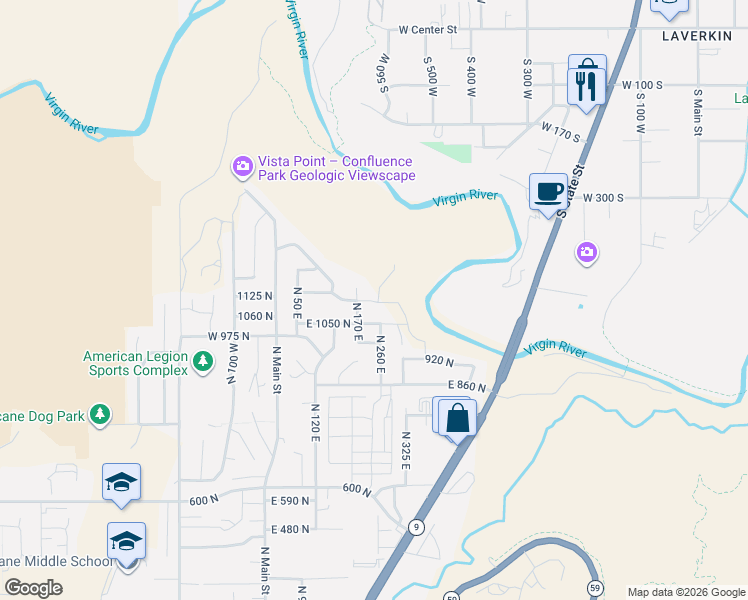map of restaurants, bars, coffee shops, grocery stores, and more near 237 East 1100 North in Hurricane