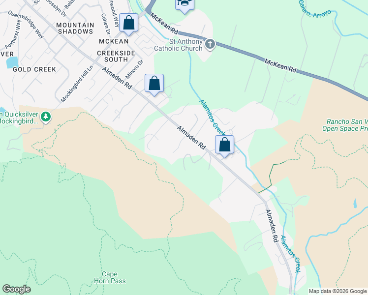 map of restaurants, bars, coffee shops, grocery stores, and more near 20081 Almaden Road in San Jose
