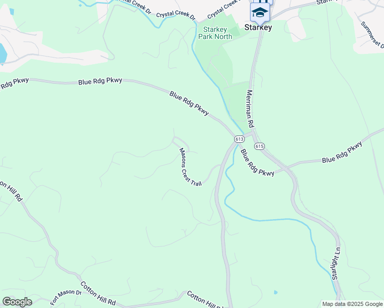 map of restaurants, bars, coffee shops, grocery stores, and more near 7043 Mountain Spring Court in Roanoke