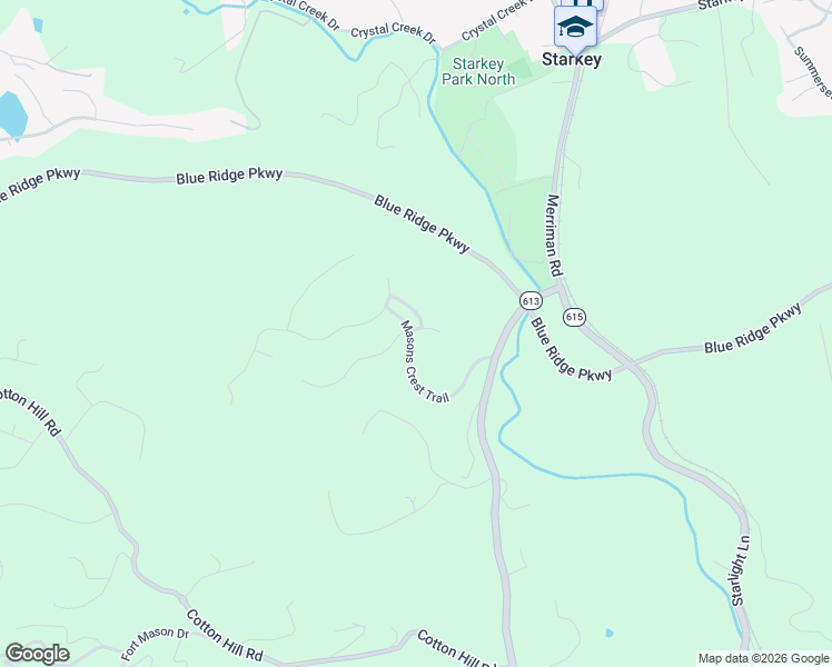 map of restaurants, bars, coffee shops, grocery stores, and more near Masons Crest Trail in Roanoke
