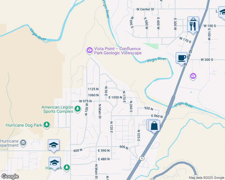 map of restaurants, bars, coffee shops, grocery stores, and more near 110 East 1125 North in Hurricane