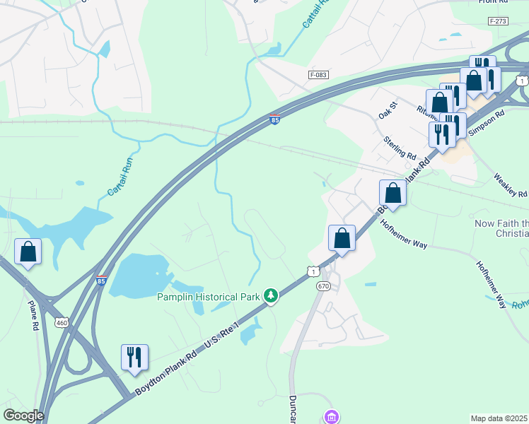 map of restaurants, bars, coffee shops, grocery stores, and more near 5927 Sentry Hill Court in Petersburg