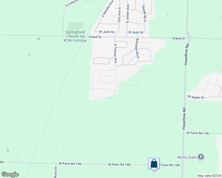 map of restaurants, bars, coffee shops, grocery stores, and more near 5570 West Pecan Street in Springfield