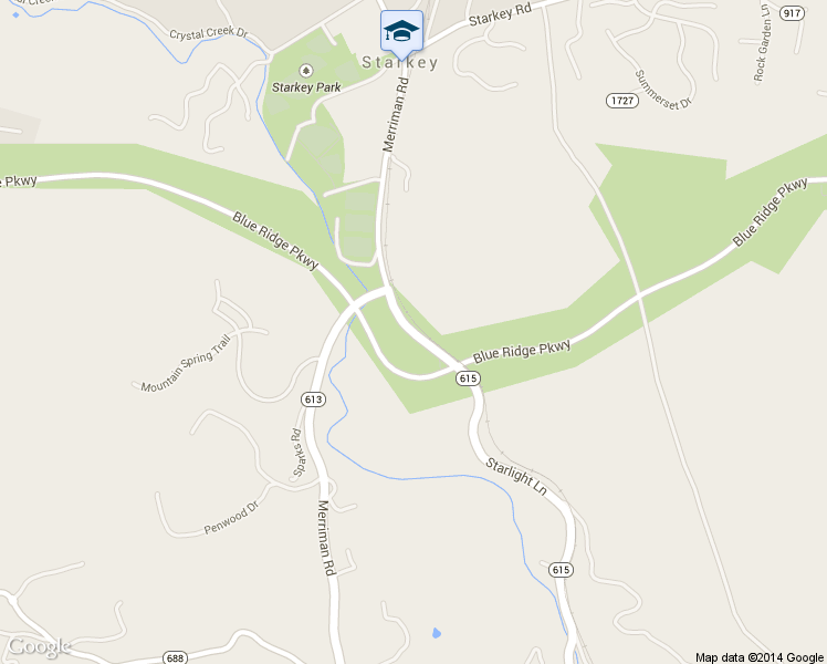 map of restaurants, bars, coffee shops, grocery stores, and more near Starlight Lane in Roanoke