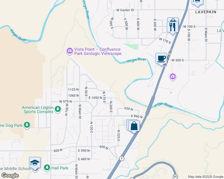 map of restaurants, bars, coffee shops, grocery stores, and more near 1108 Florence Circle in Hurricane