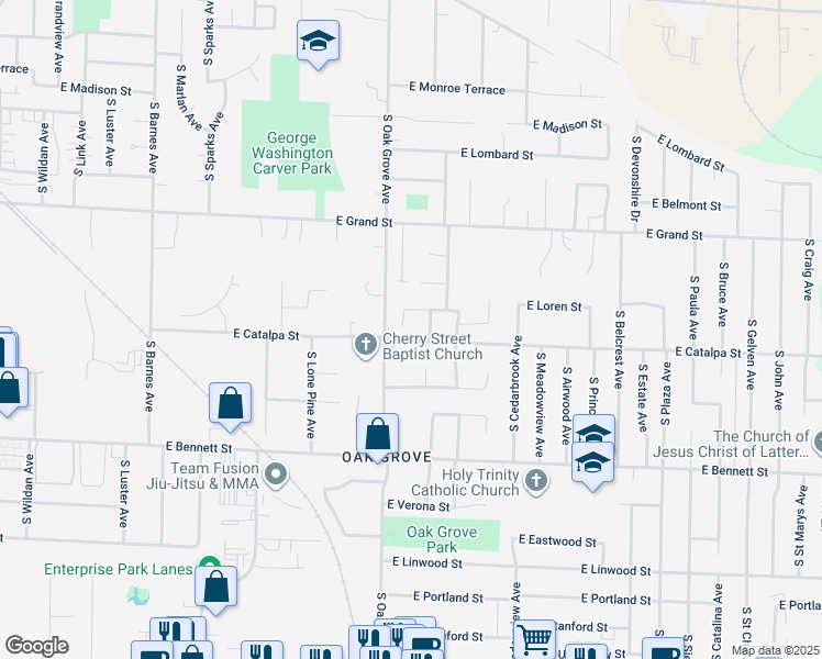 map of restaurants, bars, coffee shops, grocery stores, and more near 1136 South Elmwood Avenue in Springfield