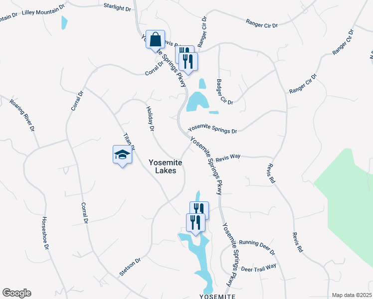 map of restaurants, bars, coffee shops, grocery stores, and more near 30015 Stetson Drive in Coarsegold