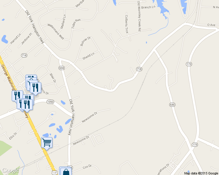 map of restaurants, bars, coffee shops, grocery stores, and more near 601 Hornsbyville Road in Yorktown