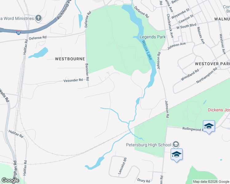 map of restaurants, bars, coffee shops, grocery stores, and more near 2555 Bogese Drive in Petersburg