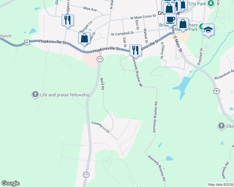 map of restaurants, bars, coffee shops, grocery stores, and more near 460 Bard Road in Greenville