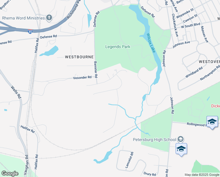 map of restaurants, bars, coffee shops, grocery stores, and more near 1827 Bogese Drive in Petersburg