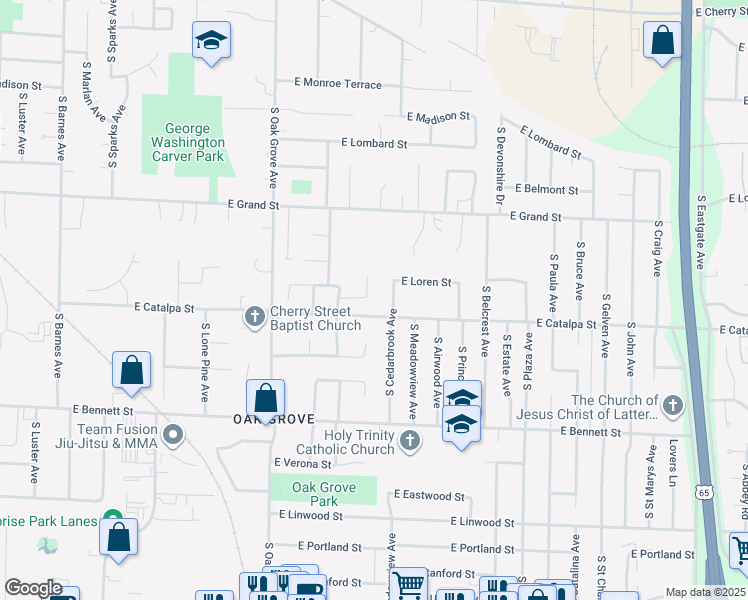 map of restaurants, bars, coffee shops, grocery stores, and more near 1140 South Saratoga Avenue in Springfield