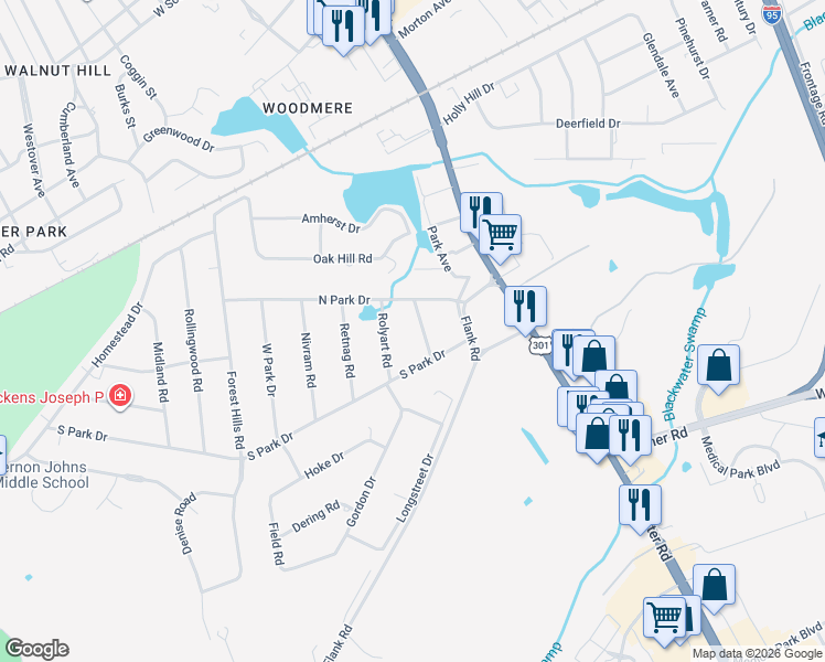 map of restaurants, bars, coffee shops, grocery stores, and more near 2821 Trarich Road in Petersburg
