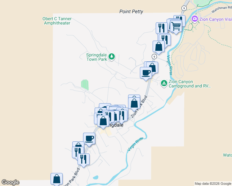 map of restaurants, bars, coffee shops, grocery stores, and more near 107 Trapper Circle in Springdale