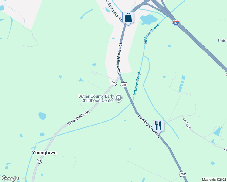 map of restaurants, bars, coffee shops, grocery stores, and more near 1-81 Russellville Road in Morgantown