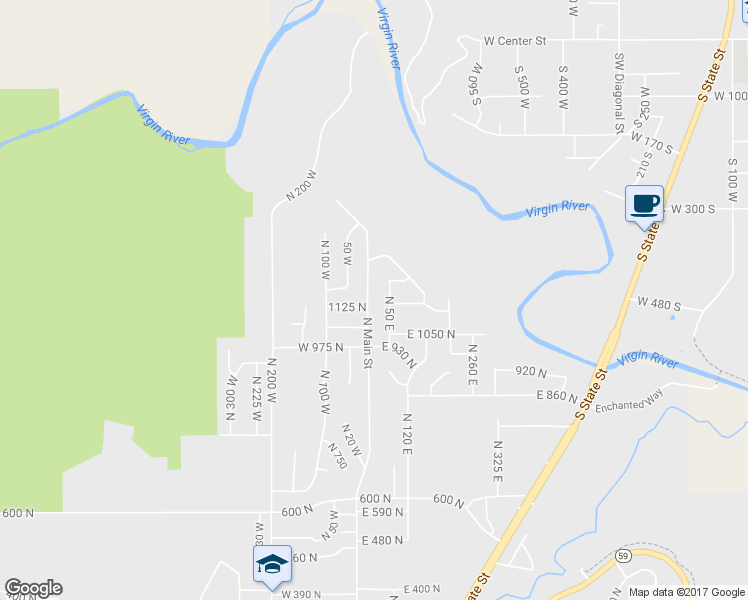 map of restaurants, bars, coffee shops, grocery stores, and more near 1128 North Main Street in Hurricane