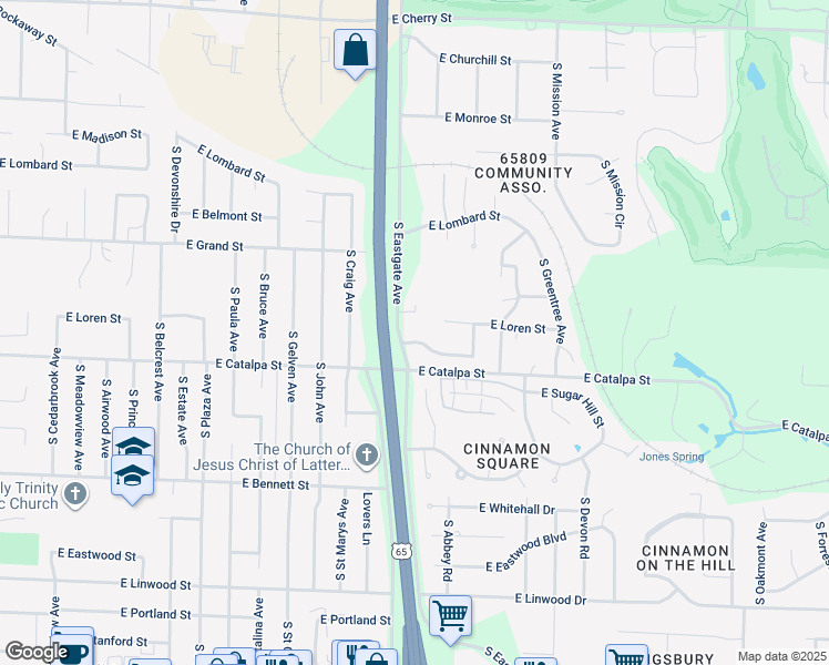 map of restaurants, bars, coffee shops, grocery stores, and more near 3409 E Stanhope Terrace in Springfield