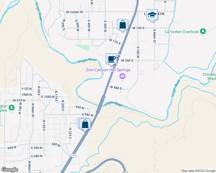map of restaurants, bars, coffee shops, grocery stores, and more near 295 West 480 South in La Verkin