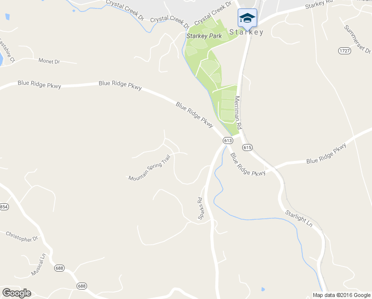 map of restaurants, bars, coffee shops, grocery stores, and more near 7042 Mountain Spring Court in Roanoke