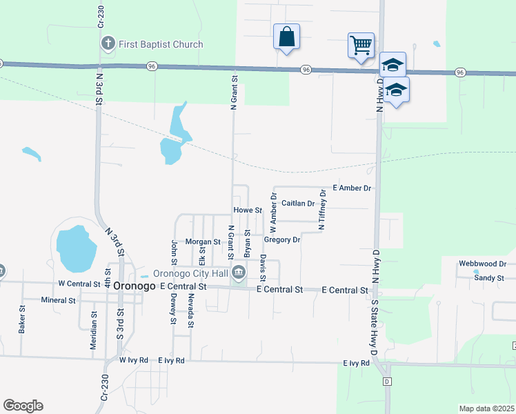 map of restaurants, bars, coffee shops, grocery stores, and more near 215 Howe Street in Oronogo
