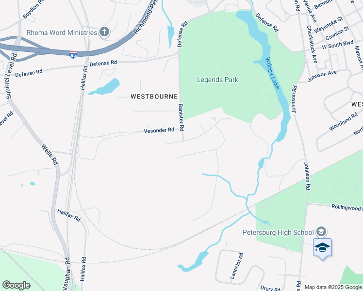 map of restaurants, bars, coffee shops, grocery stores, and more near 1912 Ramblewood Road in Petersburg